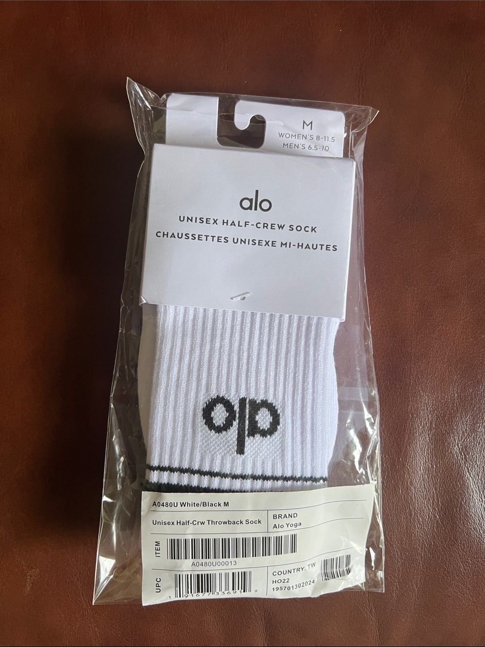 ALO Yoga White Half-Crew Athletic Socks with Black Logo